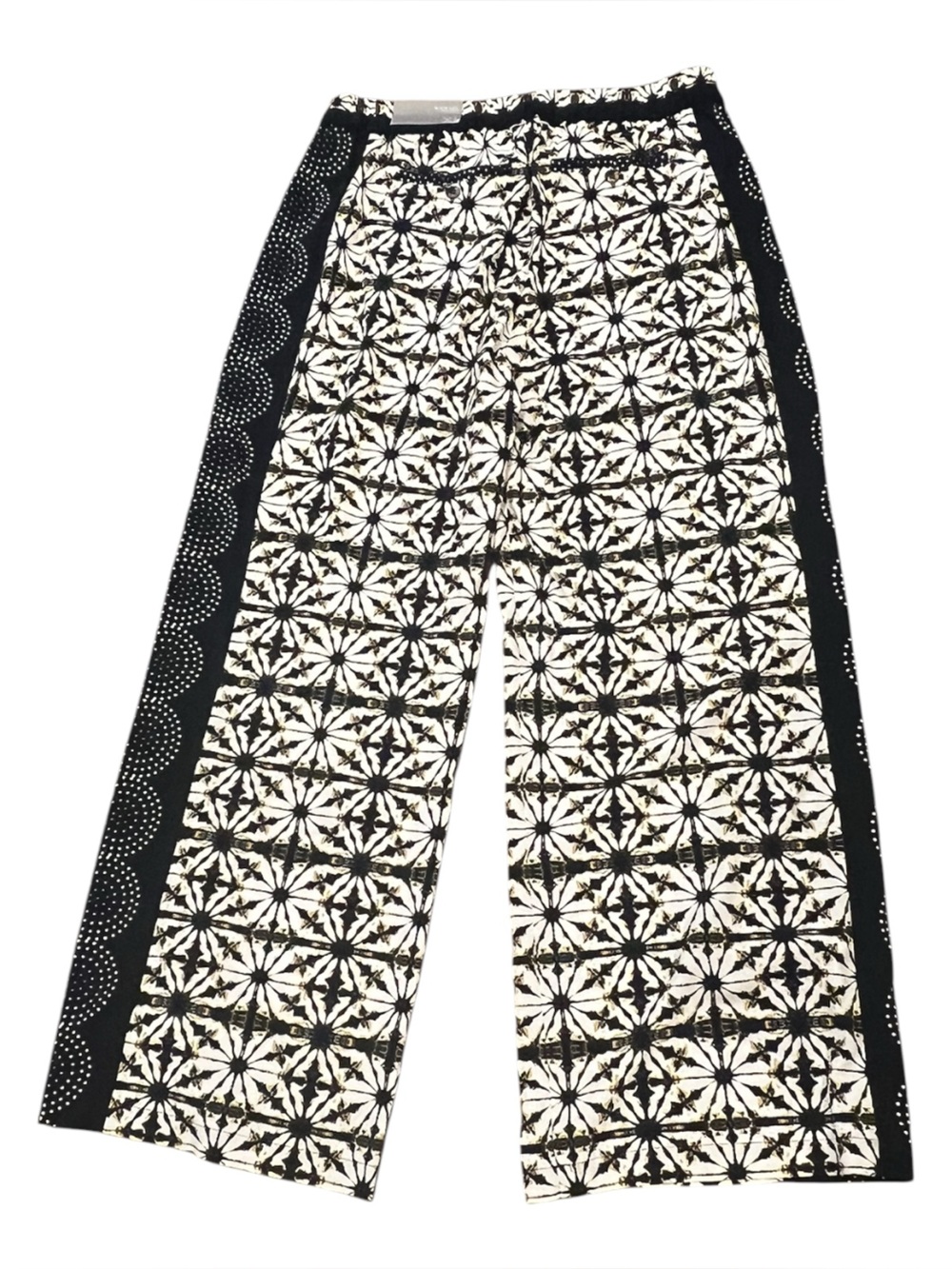 New Soft Surroundings Canna Black & Cream Patterned Wide-Leg Pants High Rise XL